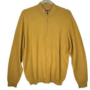 Paul Frederick Half Zip Sweater Mens Large Silk Cotton Cashmere Pullover Mustard